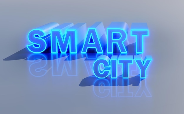 Glowing standing smart city building urban and futuristic technology concepts 3D rendering