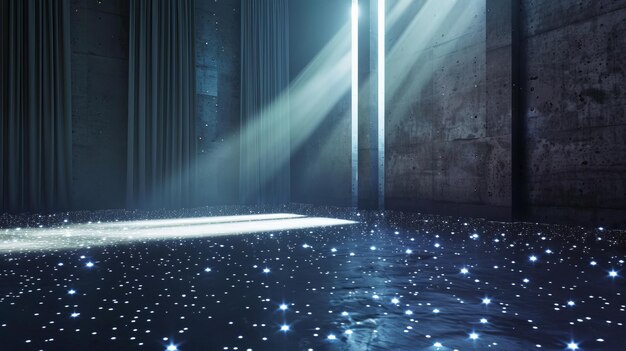 Glowing stars on floor of an empty room