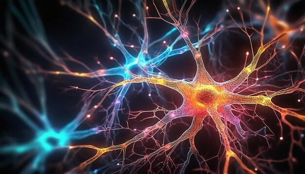 Foto comunicazione neurale multicolore a sinapsi luminose in disegno astratto