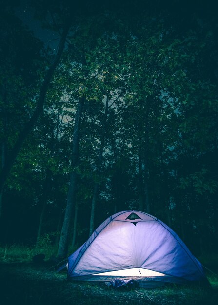 Glowing tent at night