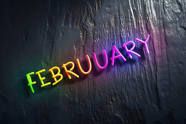 Foto testo luminoso 12 nome del mese calendario strati arcobaleno scritti su sfondo nero