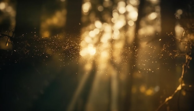 Foto albero incandescente nella foresta sfocata di notte generata dall'intelligenza artificiale