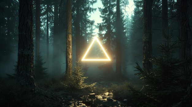 夕暮れの霧の森の輝く三角形