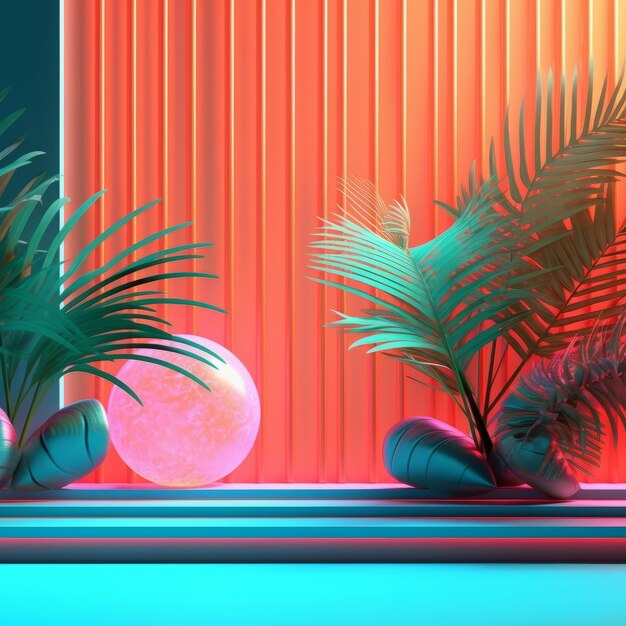 Glowing Tropical Themed 3D Abstract Background