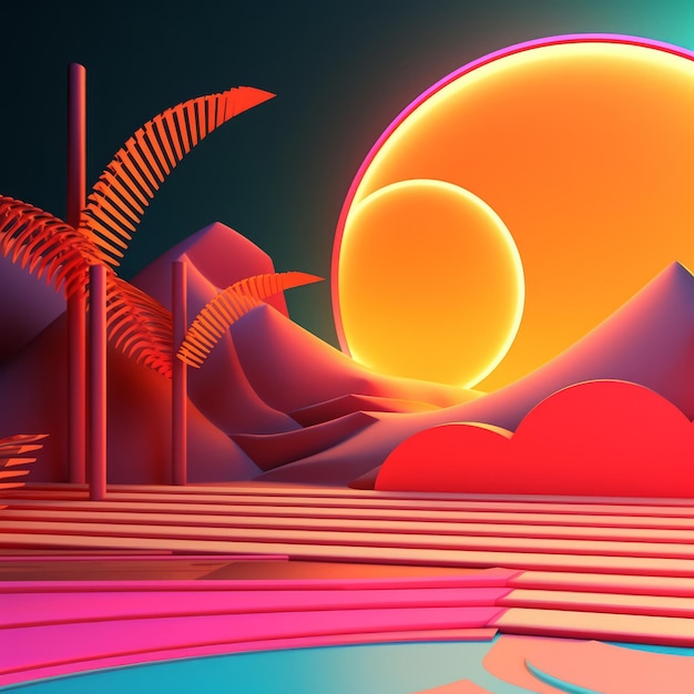 Glowing Tropical Themed 3D Abstract Background