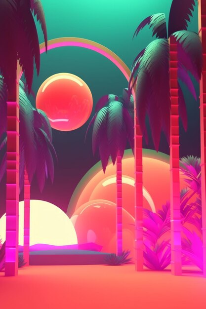 Glowing Tropical Themed 3D Abstract Background