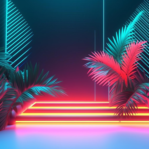 Glowing Tropical Themed 3D Abstract Background