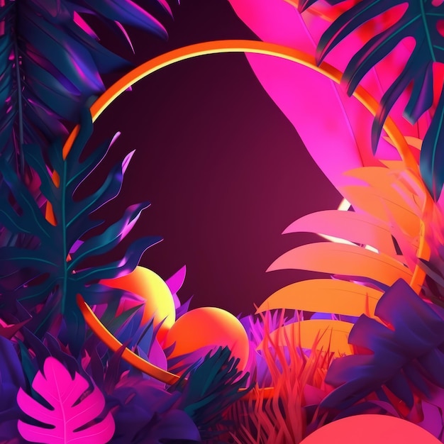 Glowing Tropical Themed 3D Abstract Background