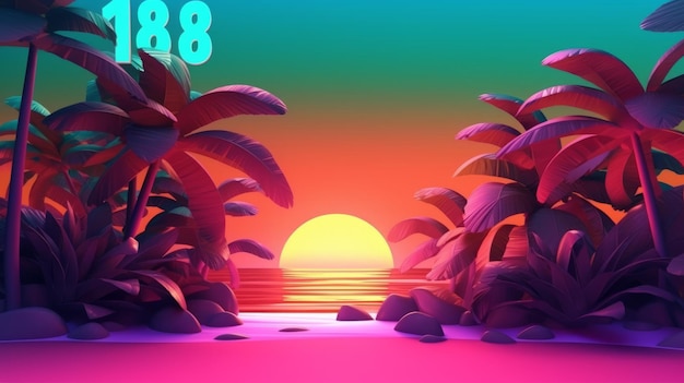 Glowing Tropical Themed 3D Abstract Background