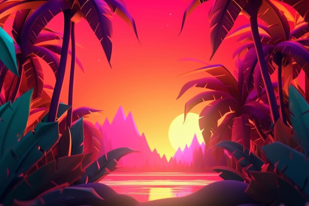 Glowing Tropical Themed 3D Abstract Background