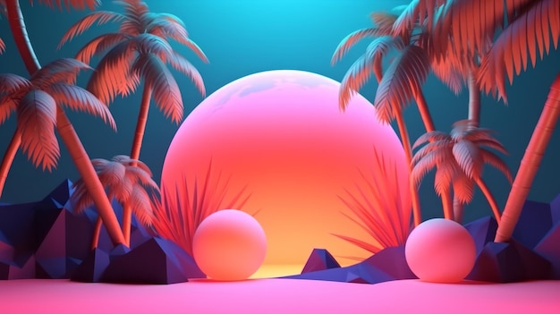 Светящийся тропический тематический 3D абстрактный фон