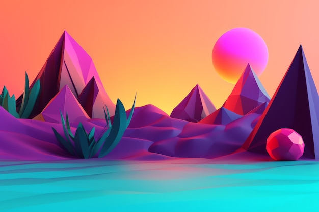 Glowing tropical themed 3d abstract background