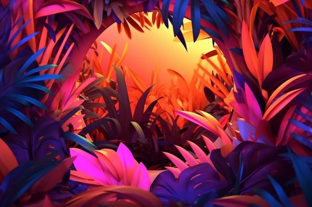 Photo glowing tropical themed 3d abstract background