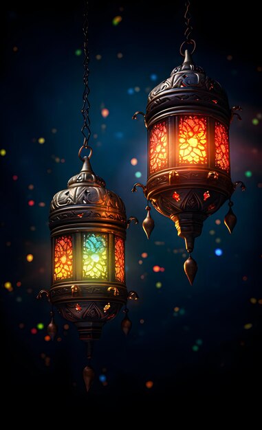 Glowing Turkish lanterns on a dark background