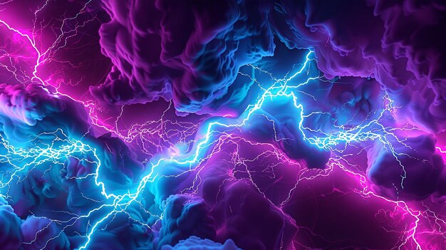 Glowing turquoise neon lightning bolts amidst vibrant magenta wave patterns isolated on a solid white background