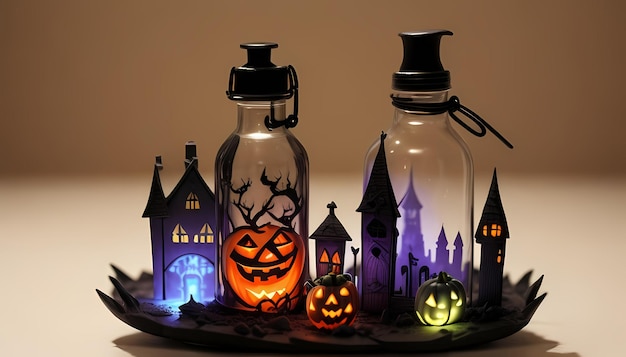 Glowing Urban Enigma HD Bottle's Mini Halloween City met vreemde wezens behang