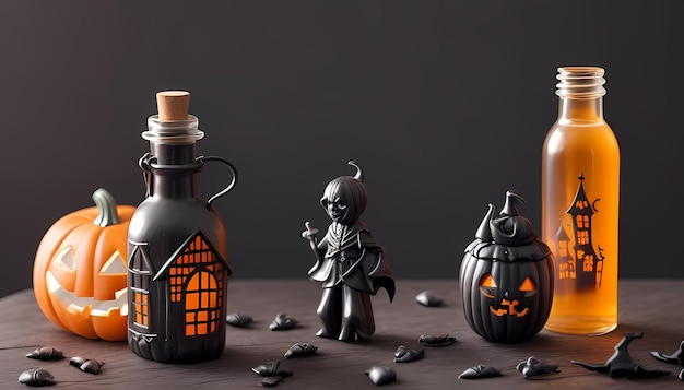 Glowing Urban Enigma HD Bottle's Mini Halloween City with Strange Creatures Wallpaper