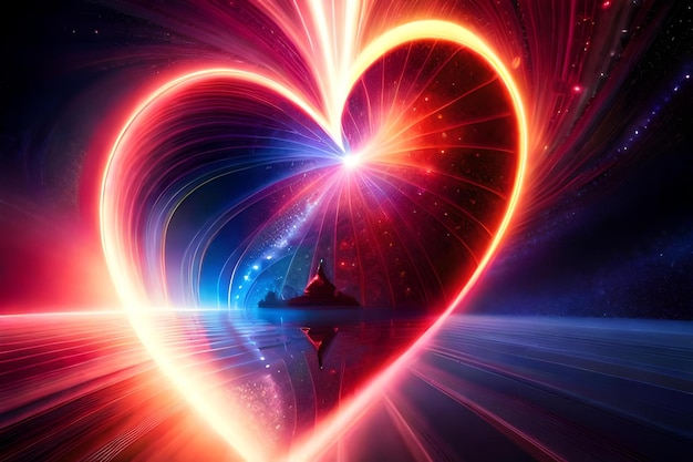 写真 バレンタイン・ハート 宇宙に輝く 抽象的なネオン背景のハート