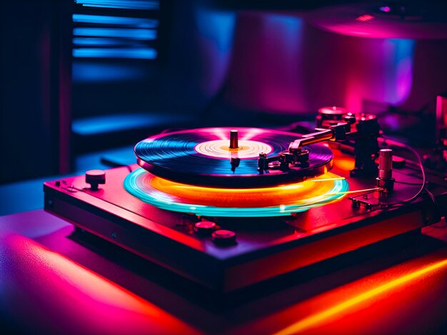 Photo glowing vinyl record player