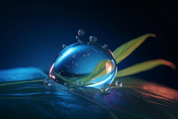 Glowing water drop on plant Generate Ai