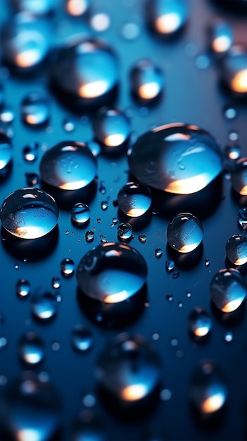 Glowing water drops on a deep blue canvas with gradient and highlights vertical mobile wallpaper