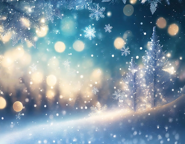 Glowing Winter Magic Abstract Scene with Snowflakes