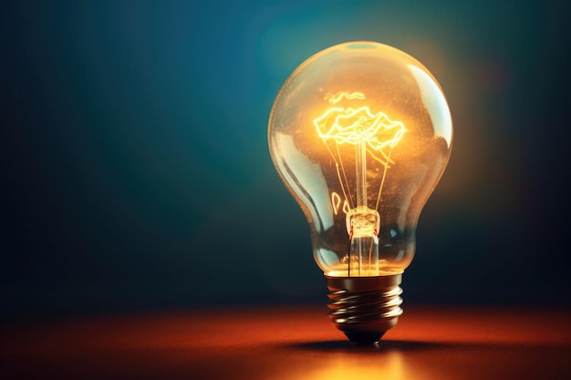 Glowing yellow light bulb Bright light bulb illustrating the idea Generative AI