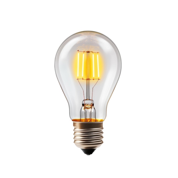 Glowing yellow light bulb Tungsten light bulb isolated on background AI