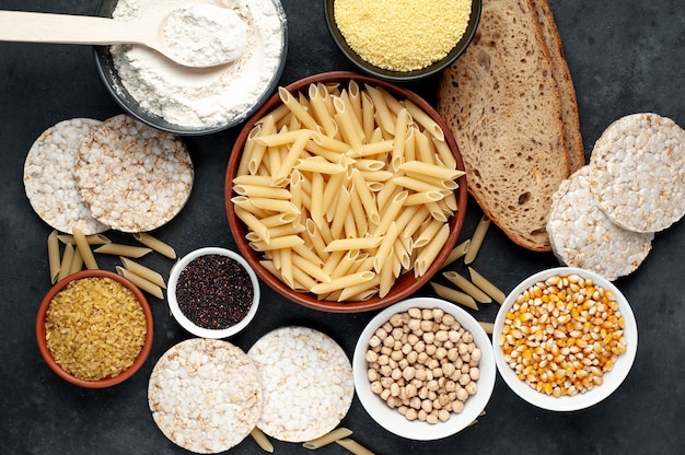 Photo gluten-free food on a dark table