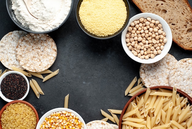 Gluten-free food on a dark table