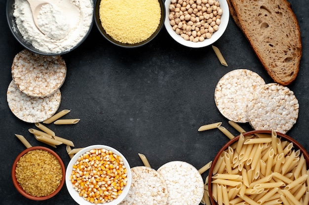 Photo gluten-free food on a dark table