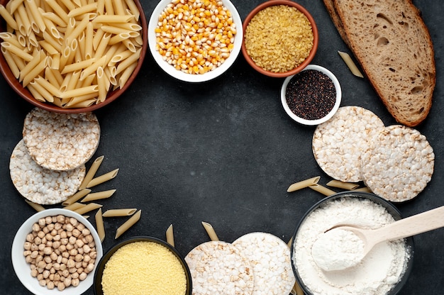 Gluten-free food on a dark table