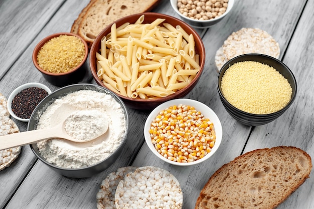 Photo gluten-free food on a wooden table