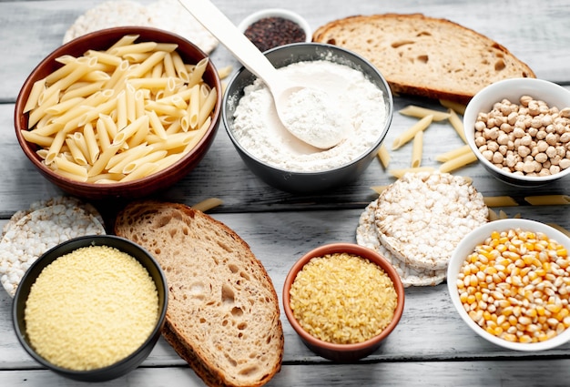 Gluten-free food on a wooden table