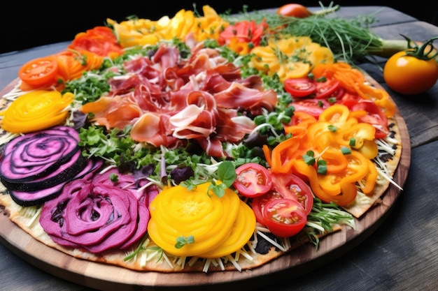 Glutenfree pizza topped with colorful vegetables