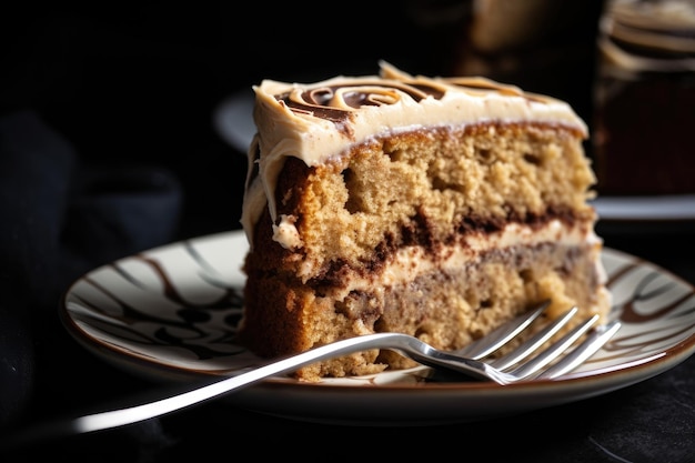 Glutenfree and vegan slice of cake with swirls of frosting created with generative ai