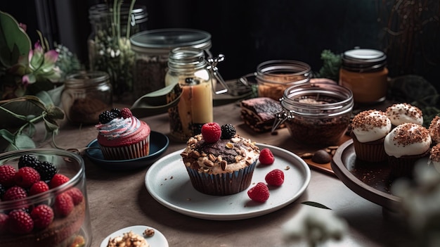 Glutenvrije cupcakes Veganistische bakkerij Gezond dieet voedingsconcept