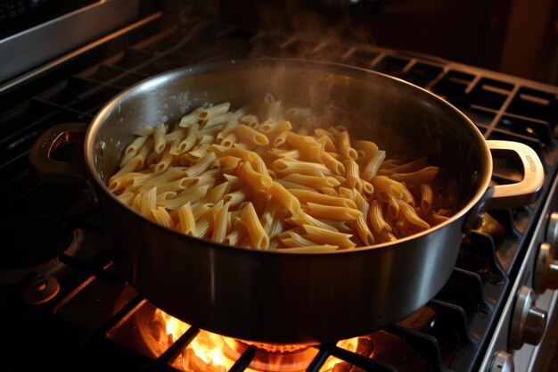 Glutenvrije pasta die in een pot op het fornuis kookt