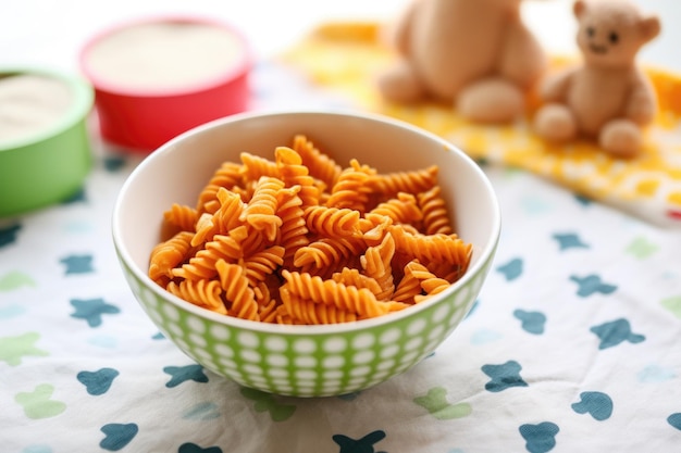 Glutenvrije pasta voor peuters in een kleine kom