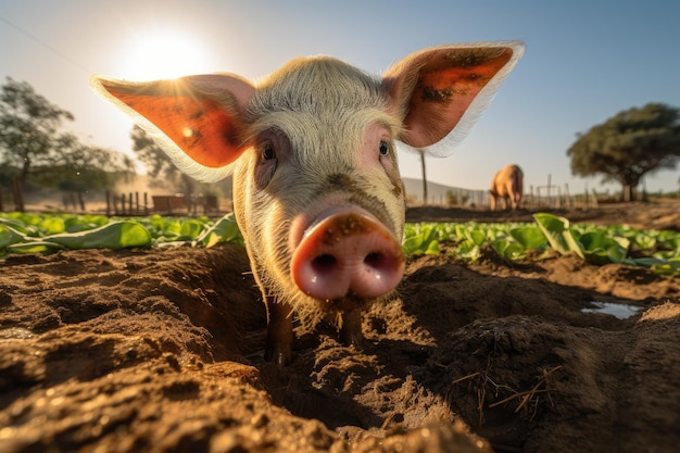 食いしん坊の豚が畑でごちそうする生成型IA