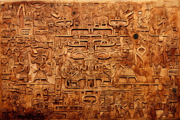 Photo glyphcovered codex depicting scenes from maya mythology illustration photo