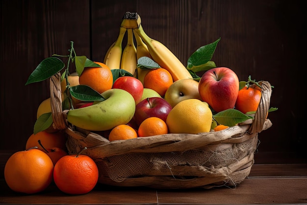 Gmo fruit basket with apples oranges and bananas created with generative ai