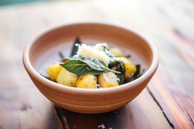 Gnocchi bowl with butter and sage leaves