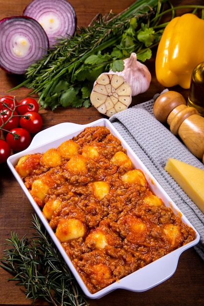 Gnocchi with natural organic tomato sauce without pesticides