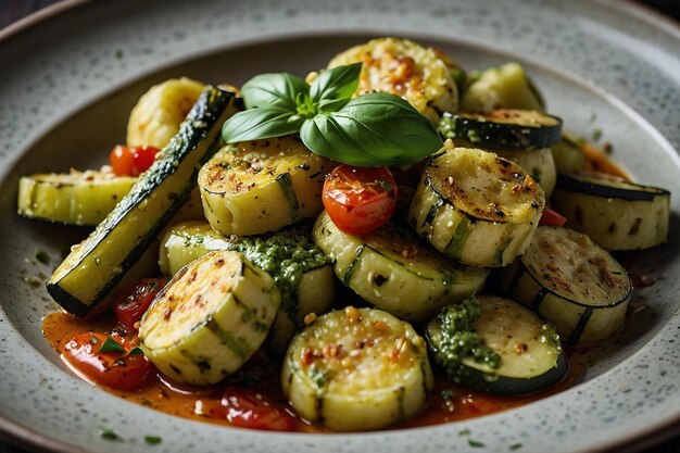 Foto gnocchi con zucchine arrostite e pesto