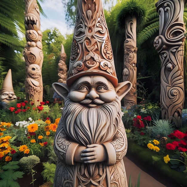 Gnome geïnspireerde tuin totempaal