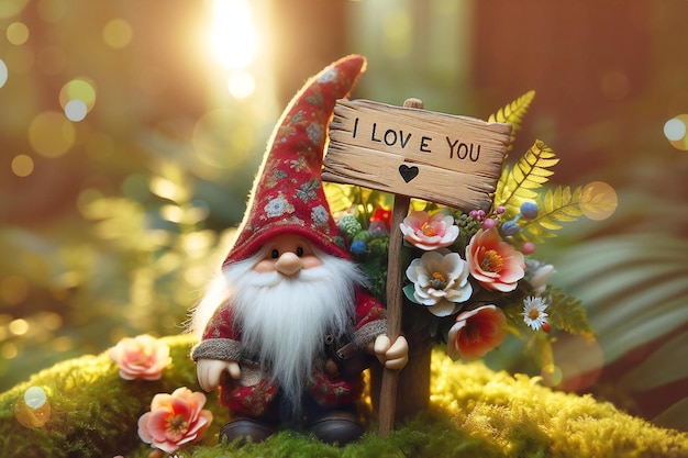 Photo a gnome holding a sign that says i love you