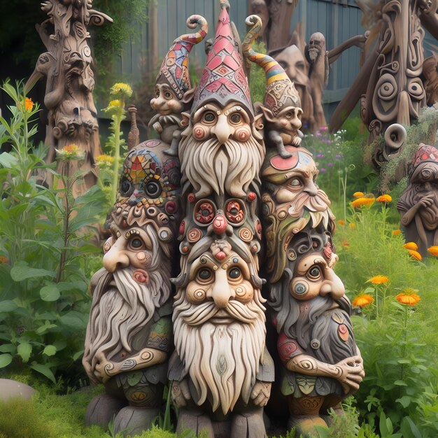 Gnome inspired garden totem pole