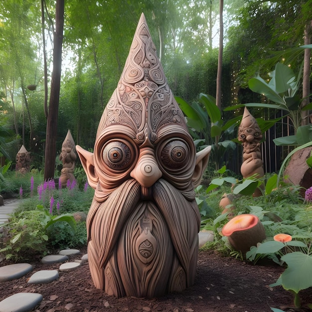 Gnome inspired garden totem pole