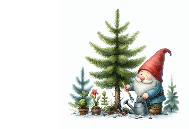 gnome plant a pine tree watercolor clipart style Save earth planet concept ecology nature of earth